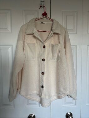 Bluenotes Cream Sherpa Corduroy-Trim Shacket